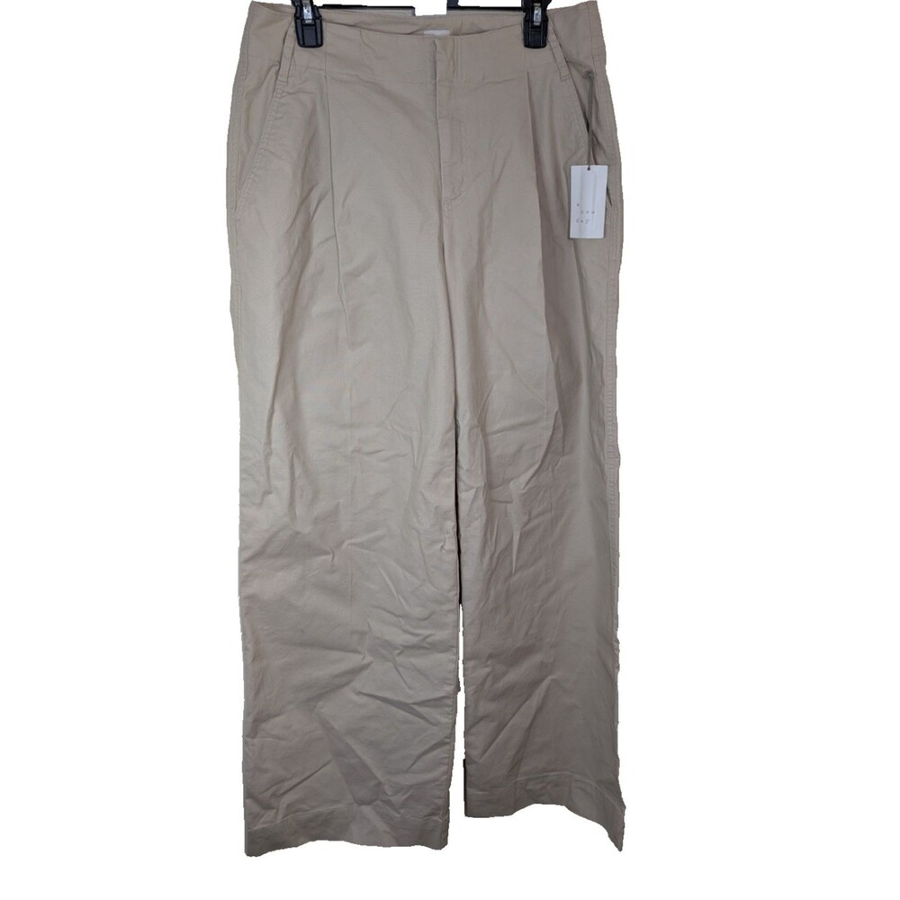 A New Day Women Pant Trouser Tan High Rise Wide Leg Stretch Size 10